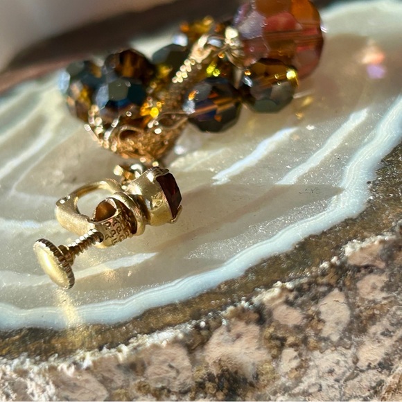 Vintage Amber Aurora Borealis & Filigree  Chandelier Earrings - Picture 3 of 5